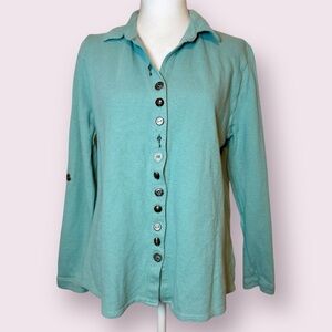 Soft Surroundings Island Breeze Mismatched Button Down Top Green Size PL Large